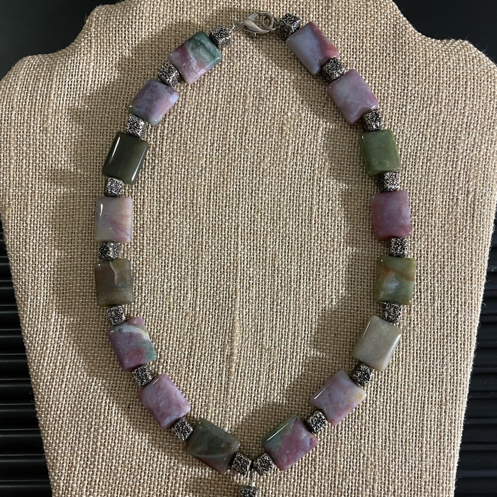 Natural Stone Beaded Statement Piece Pendant Neck… - image 2